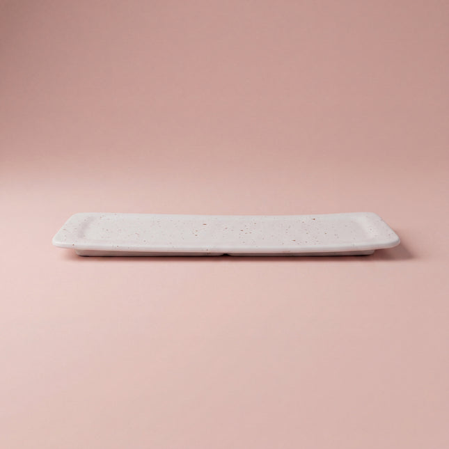 12"x5" Flat Serving Platter ( White Matte with Brown Specks )