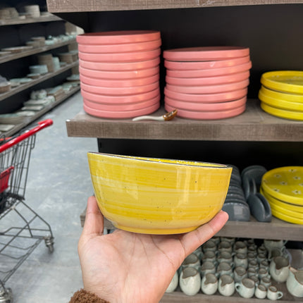 Leftover 6 inch Curved Cut Bowl ( Yellow colorline )