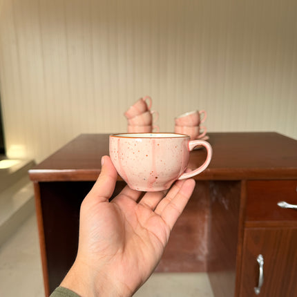 Leftover SS Cup Saucer Set ( Pink Colorline ) 6 cups 6 saucers ( 200 ml )