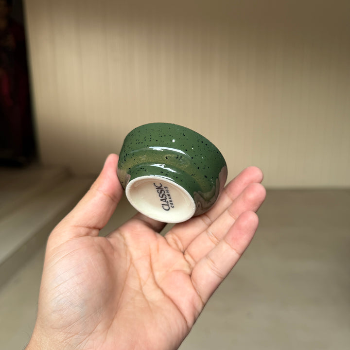Leftover Round Sauce Ramekin Small ( Dark Green Colorline with brown rim and black specks ) ( Set of 3 )