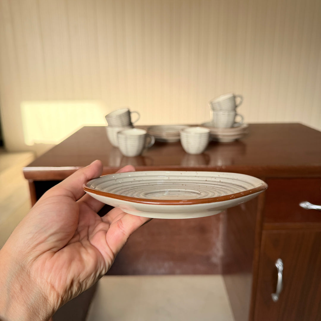 Leftover Ripple Cup Saucer Set ( Ash ) ( 180 ml ) 6 cups 6 Saucers
