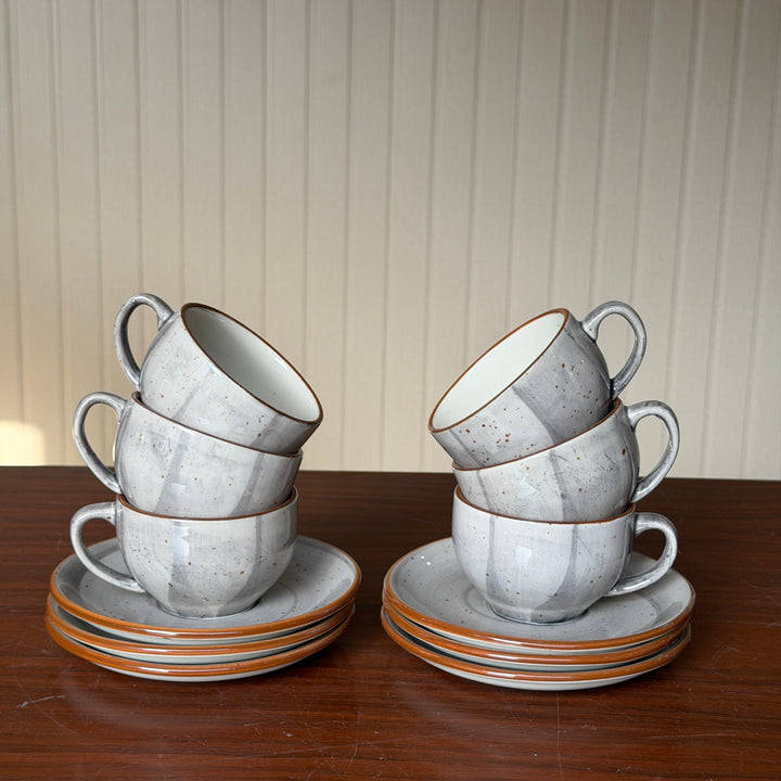 Leftover SS Cup Saucer Set ( Ash ) 6 cups 6 saucers ( 200 ml )