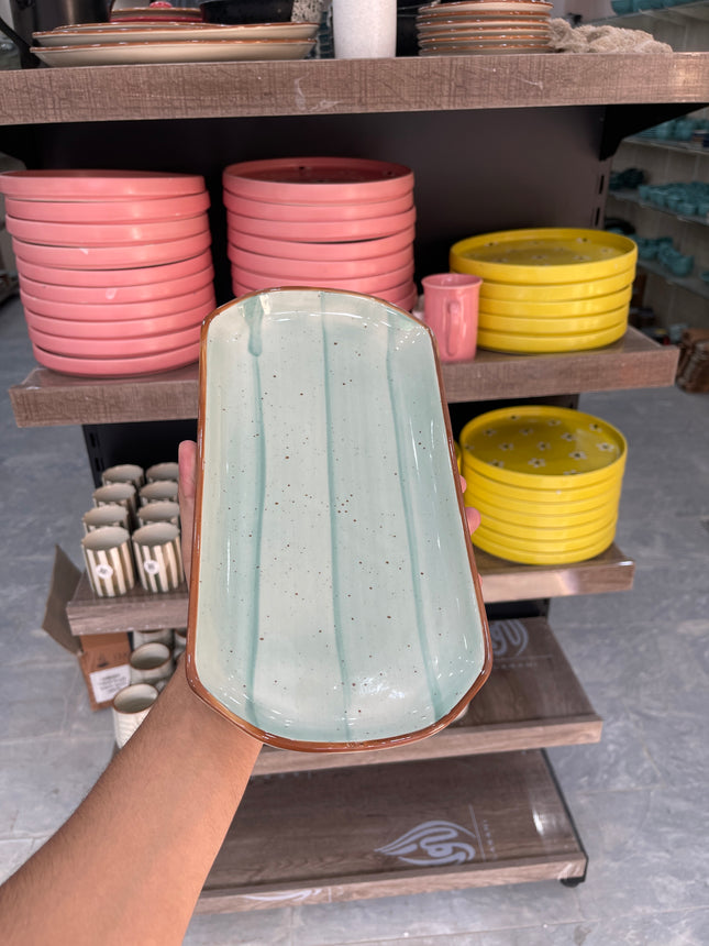 leftover 11.5"x6" YM Rectangular Platter ( Teal Colorline )