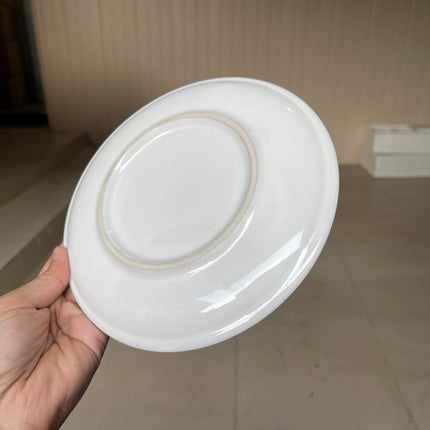 Leftover 8 inch Rimless Plate ( Glossy White with Black Specks )