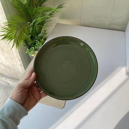 Leftover 8 inch Rimless Plate ( Dark Green Colorline with Black Rim )