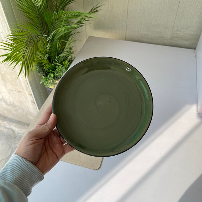 Leftover 8 inch Rimless Plate ( Dark Green Colorline with Black Rim )