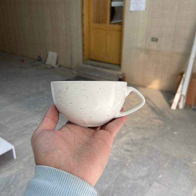 Leftover D Handle Coffee Cup Large ( White Matte with Brown Specks ) ( 330 ml )