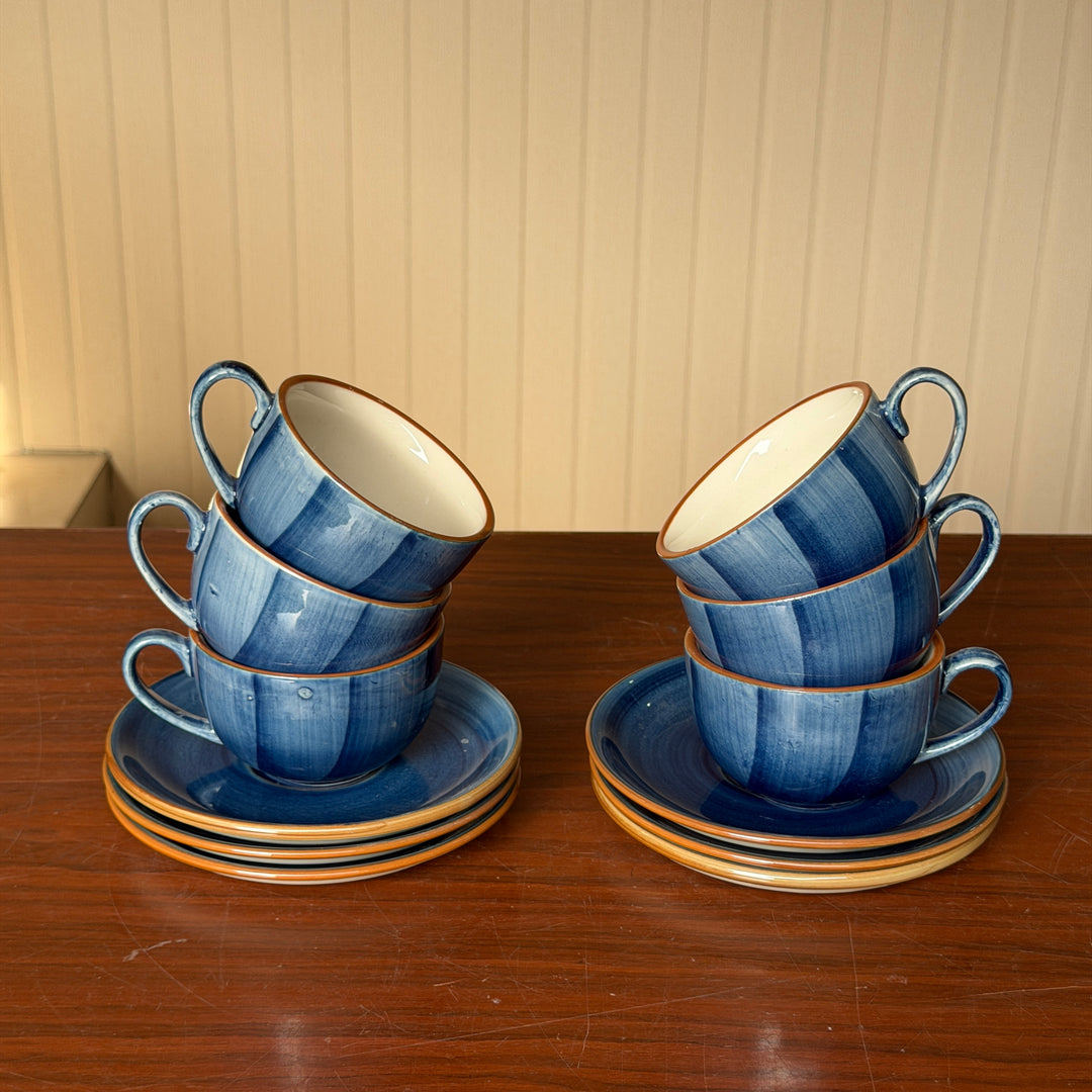Leftover WM Cup Saucer Set ( Indigo ) 6 cups 6 saucers ( 220ml )