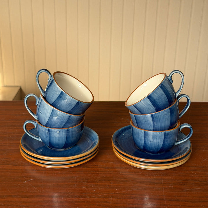 Leftover WM Cup Saucer Set ( Indigo ) 6 cups 6 saucers ( 220ml )