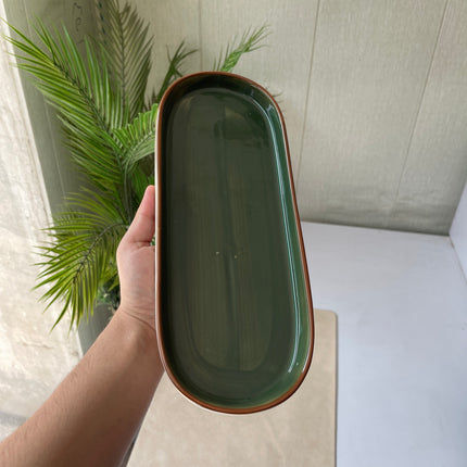 Leftover NV Oval Small Platter 12"x4.8" ( Dark Green Colorline )