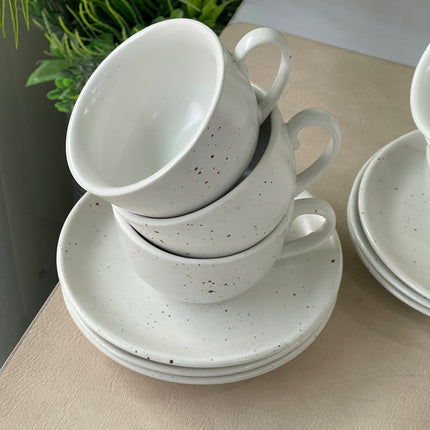 WM Cup Saucer Set ( White Matte with Brown Specks ) 6 cups 6 saucers ( 220ml )