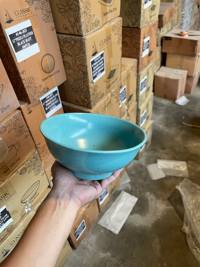 Leftover 9" Round Bowl ( Firozi Matte with Black Specks )