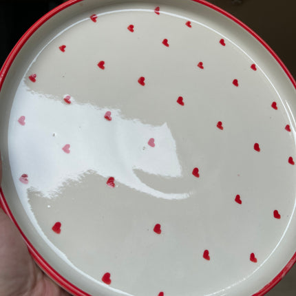 Leftover 10 inch Classic Plate ( Glossy Off-White with Red Hearts )