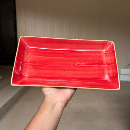 leftover 11.5"x6" Rectangular Platter ( Red Colorline with Light brown Rim )