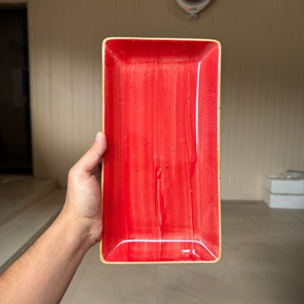 leftover 11.5"x6" Rectangular Platter ( Red Colorline with Light brown Rim )