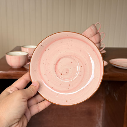 Leftover SS Cup Saucer Set ( Pink Colorline ) 6 cups 6 saucers ( 200 ml )