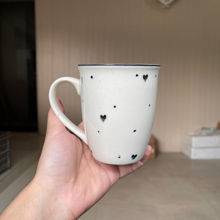 Leftover 005 Mug ( Glossy Off-White with Black Hearts ) ( 350 ml )