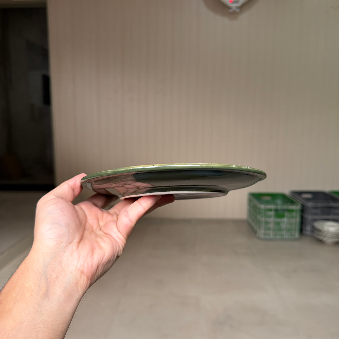 Leftover 8 inch Rimless Plate ( Outer Dark Green Colorline )