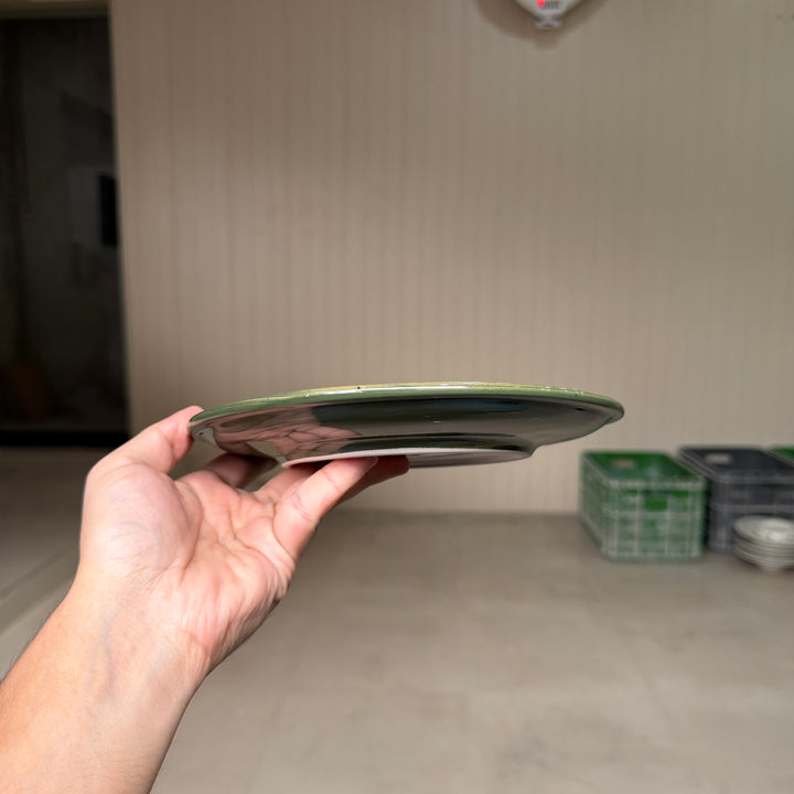 Leftover 8 inch Rimless Plate ( Outer Dark Green Colorline )