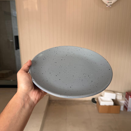 Leftover 10 inch Rimless Plate ( Grey Matte with Black Specks )