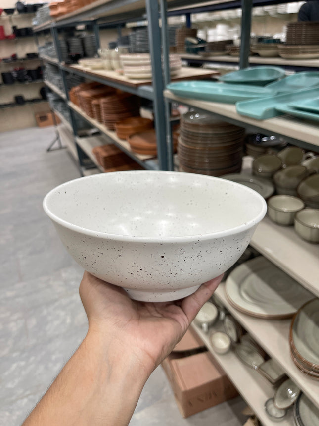 Leftover 8 inch Round Bowl ( White Matte with Brown Specks )