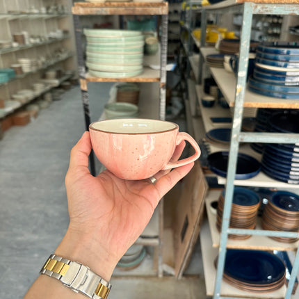 Leftover D Handle Coffee Cup ( Pink Colorline Brown line With Brown Specks ) ( 270 ml )