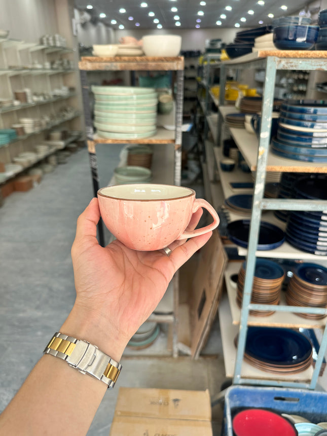 Leftover D Handle Coffee Cup ( Pink Colorline Brown line With Brown Specks ) ( 270 ml )