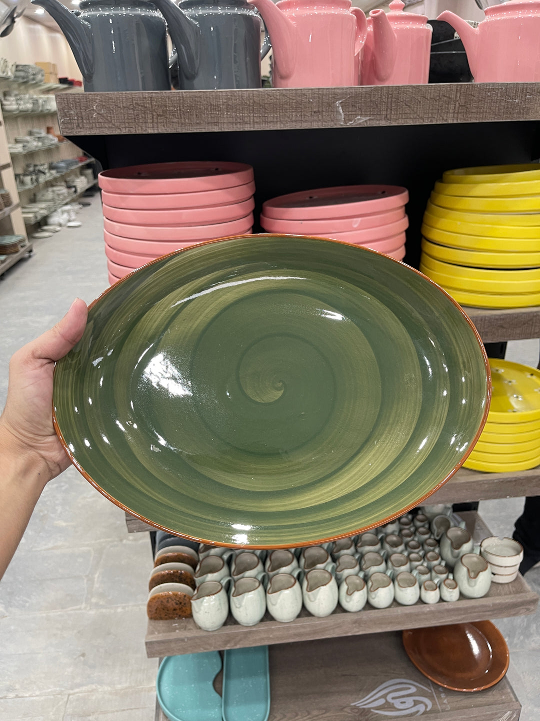 Leftover 13 inch Rimless Rice Dish ( Dark Green Colorline )