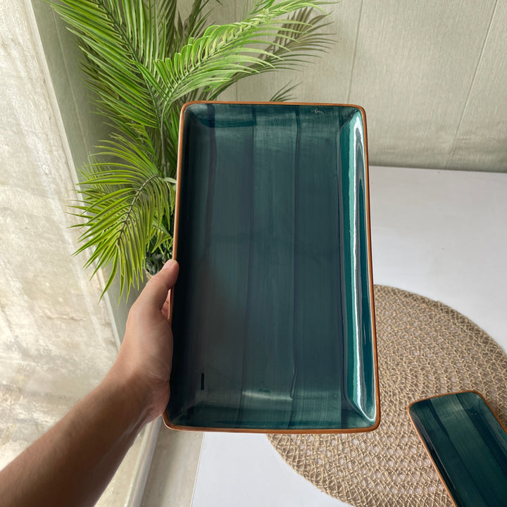 Leftover 12"x7" inch Rectangular Platter ( Peacock Green Colorline )
