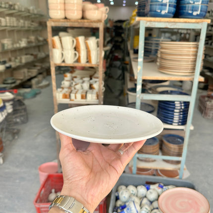 Leftover 8 inch Rimless Plate ( White Matt Brown specks