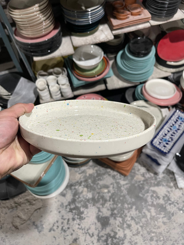 Leftover 8 inch Classic Plate ( Shiny off white with multicolor Specks )