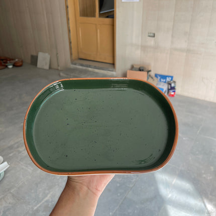 Leftover JP Platter Small ( Glossy Dark Green with Black Specks )