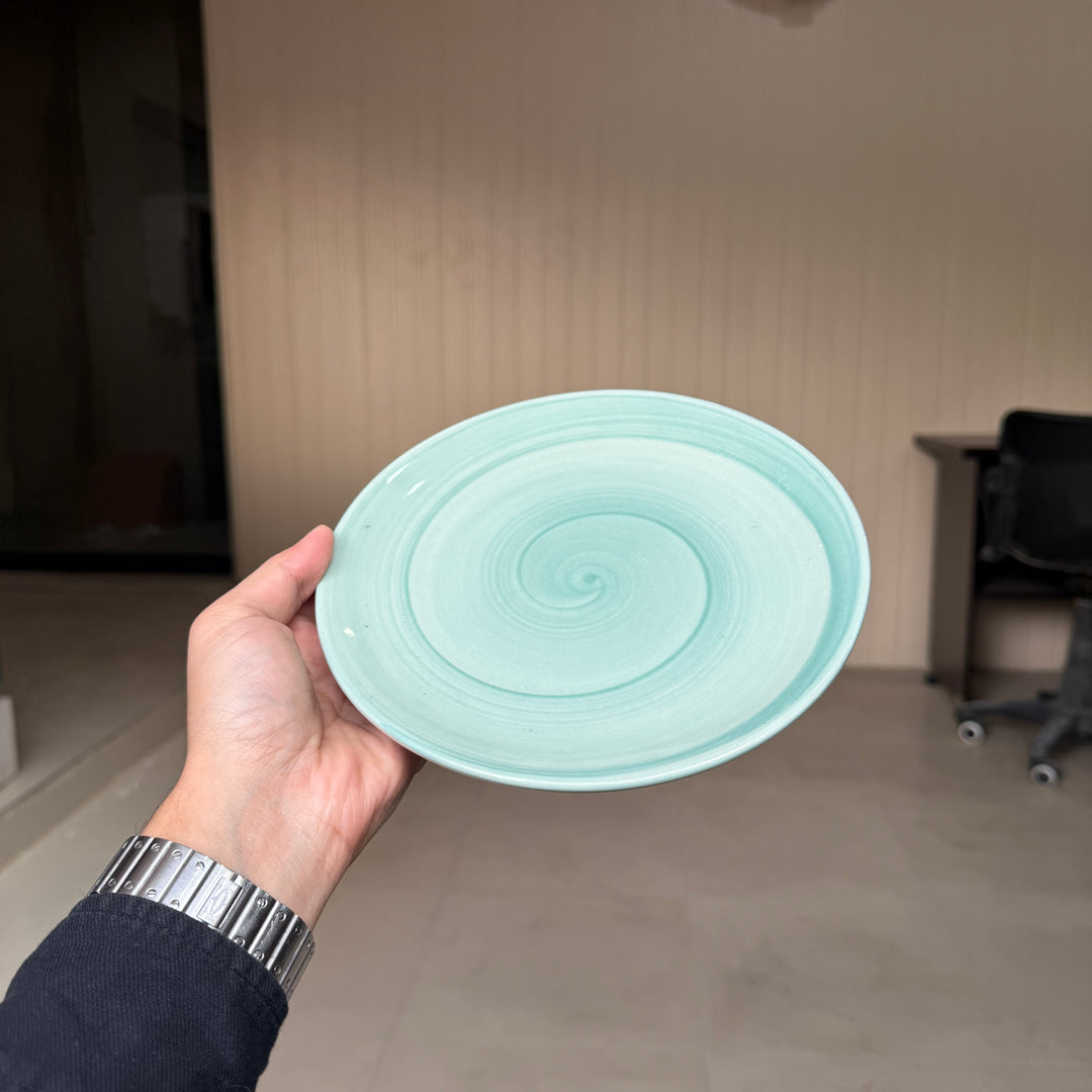 Leftover 8 inch Rimless Plate ( Breeze ) ( Teal Colorline with teal rim )  ( Set of 6 )