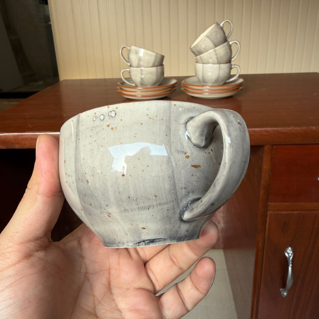 Leftover SS Cup Saucer Set ( Ash ) 6 cups 6 saucers ( 200 ml )