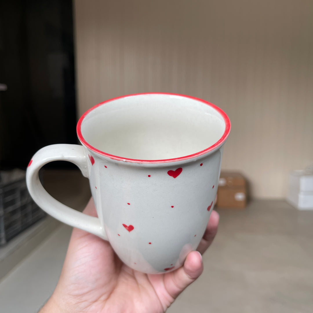 Leftover 005 Mug ( Glossy Off-White with Red Hearts ) ( 350 ml )