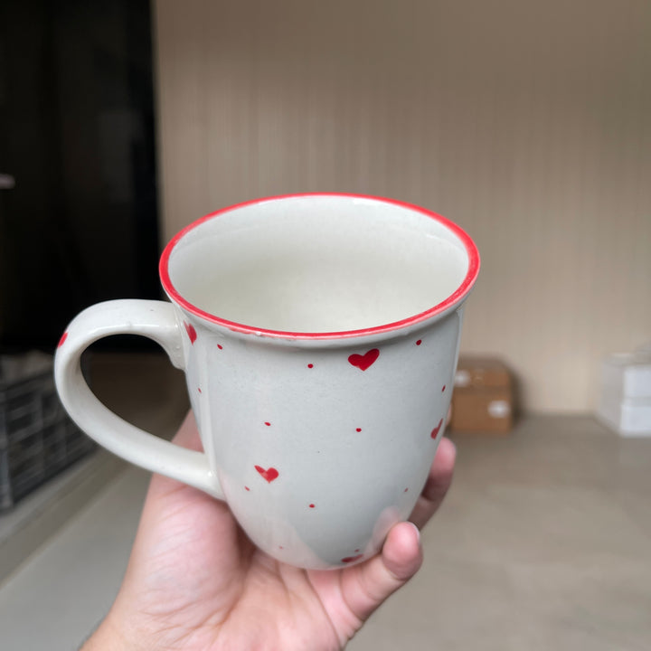 Leftover 005 Mug ( Glossy Off-White with Red Hearts ) ( 350 ml )