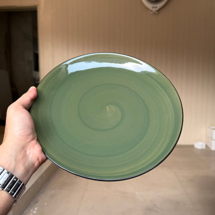 Leftover 10 inch Rimless Plate ( Dark Green Colorline with black rim )