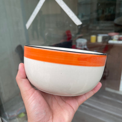 Leftover 6 inch Noodle Bowl ( Glossy Off-White with Orange Stripe )