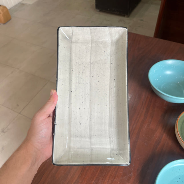 leftover 11.5"x6" Rectangular Platter ( Grey Colorline with black rim and black specks )