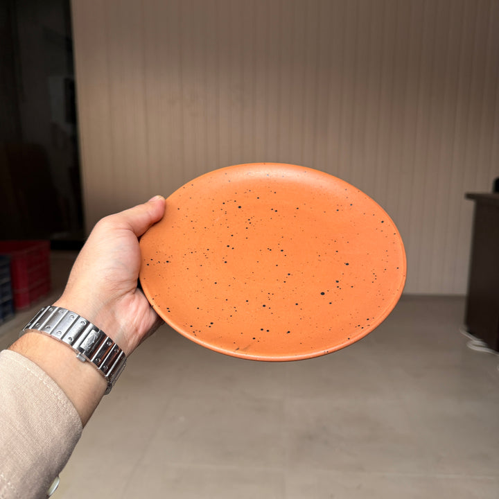 Leftover 8 inch Rimless Plate ( Terracotta matte with black specks ) ( Set of 6 )