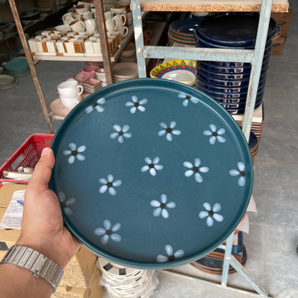 Leftover 10 inch Classic Plate ( Peacock Green Matte Floral )