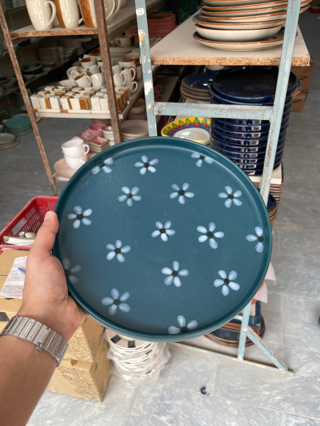 Leftover 10 inch Classic Plate ( Peacock Green Matte Floral )