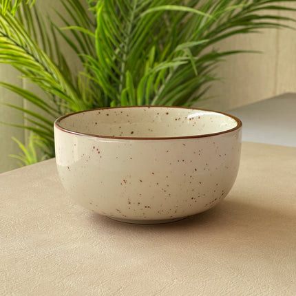4.5 inch Single Serving Bowl ( Glossy Off-White with brown line on rim and brown specks )