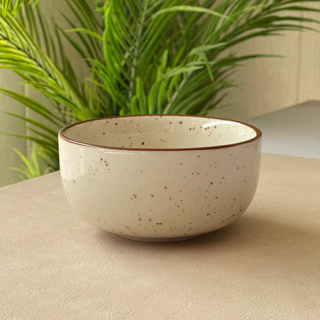 4.5 inch Single Serving Bowl ( Glossy Off-White with brown line on rim and brown specks )