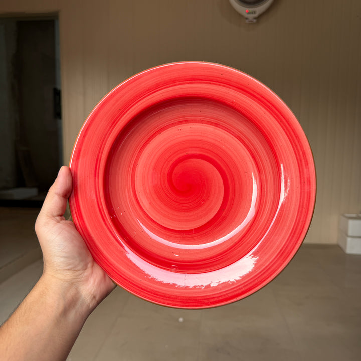 Leftover 10 inch Deep plate ( Red Colorline with brown rim and brown specks )