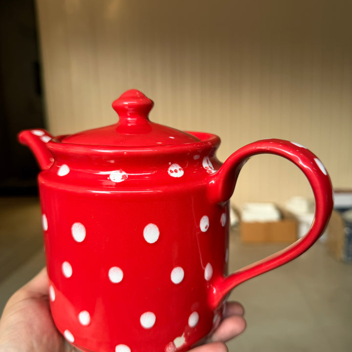 Leftover RK Tea Pot ( Glossy Red with White Dots )