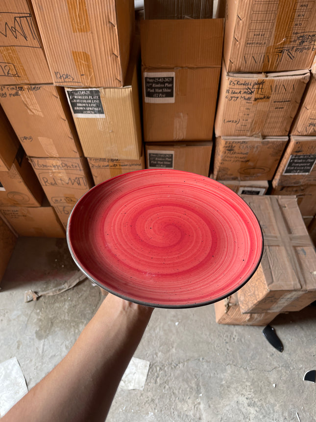 Leftover 10 inch Rimless Plate ( Red Colorline with Black Line )