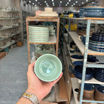 Leftover 4 inch soup Bowl ( Teal colorline No Specks )