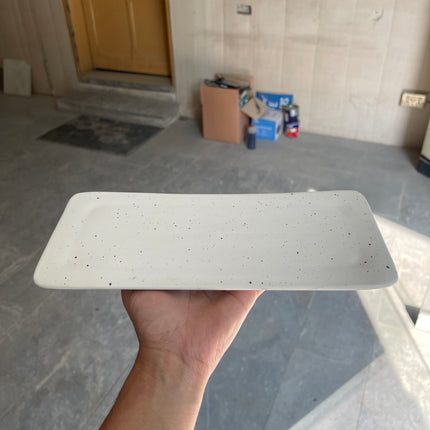 Leftover 12"x5" Flat Serving Platter ( White Matte with Brown Specks )