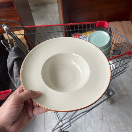 Leftover 9.5 inch Pasta Plate ( Glossy Off-White with Brown Line )
